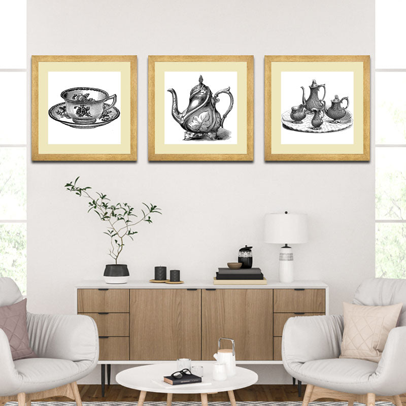 3 Piece Vintage Tea Set Wall Art - Shabby Chic Floral Motifs