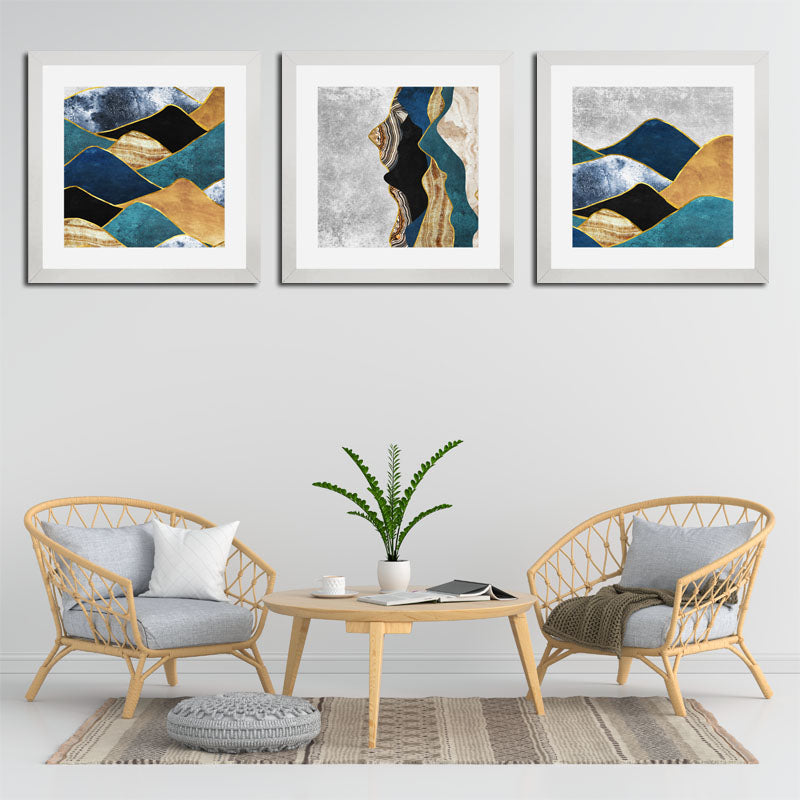 Set of 3 Nordic Abstract Mountain Bird Wall Frames - Nature Inspired Art