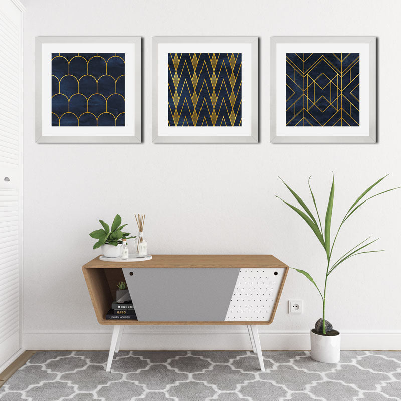 Set of 3 Geometrical Abstract Wall Art Frames - Modern Geometric Style