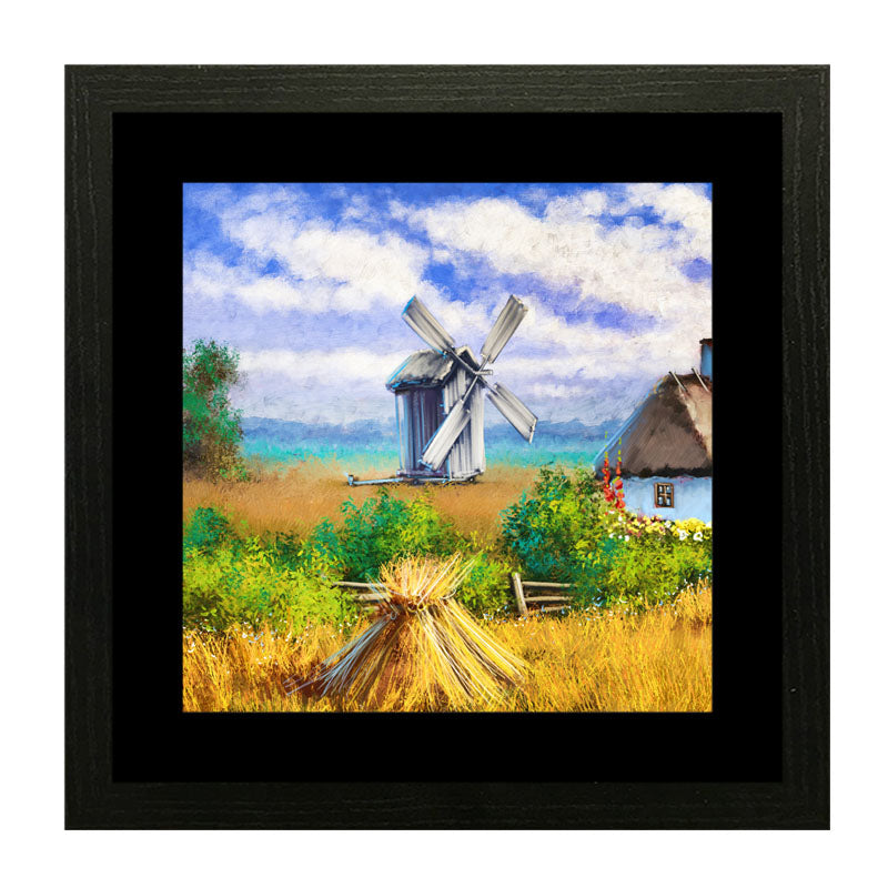 Set of 2 Old Rural Village Landscape Wall Art Frames - Rustic Countryside Views