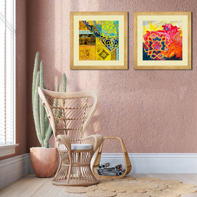 Set of 2 Persian Motif Framed Art - Traditional Heritage Design
