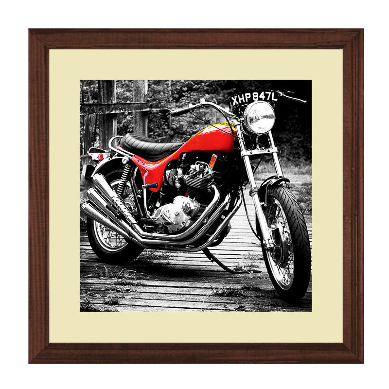 2 Piece Vintage Motorbike Framed Art - Retro Motorcycle Style