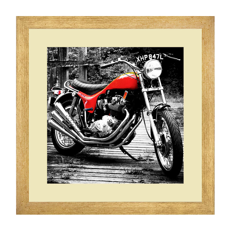 2 Piece Vintage Motorbike Framed Art - Retro Motorcycle Style