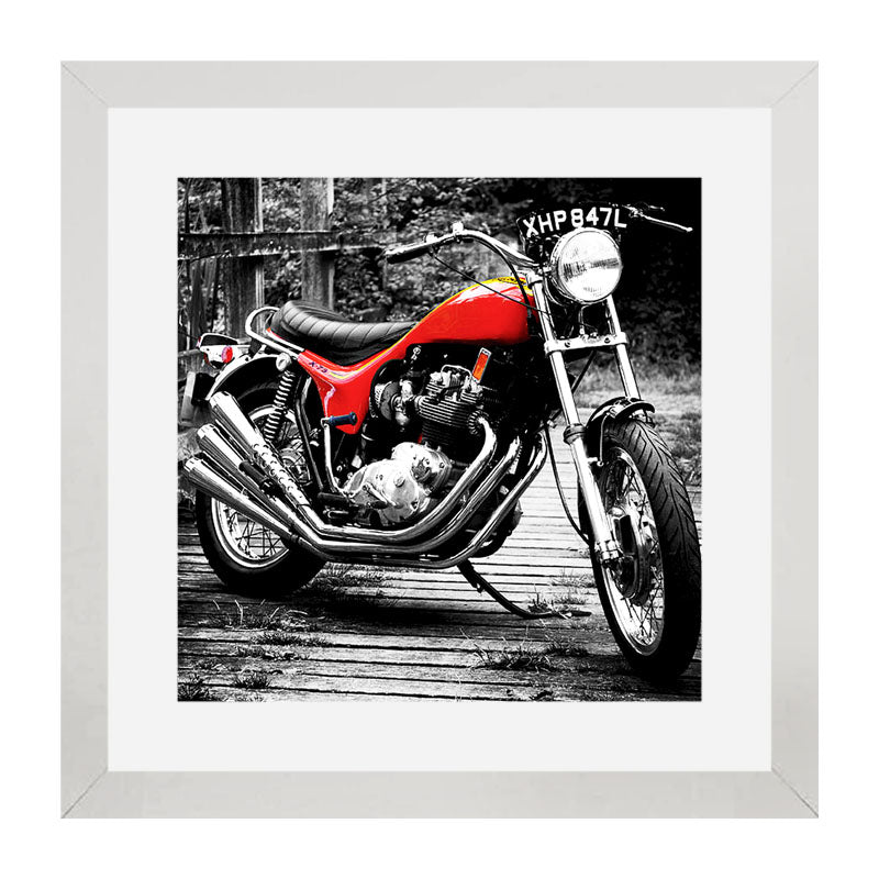 2 Piece Vintage Motorbike Framed Art - Retro Motorcycle Style