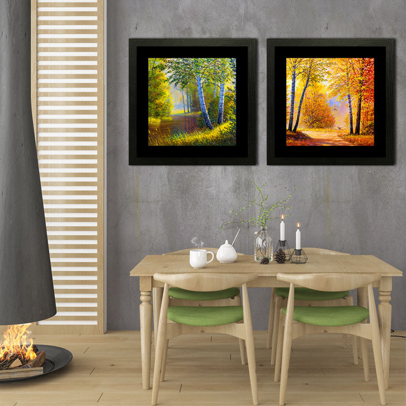 Set of 2 Seasonal Forest Landscape Wall Frames - Tranquil Nature Views