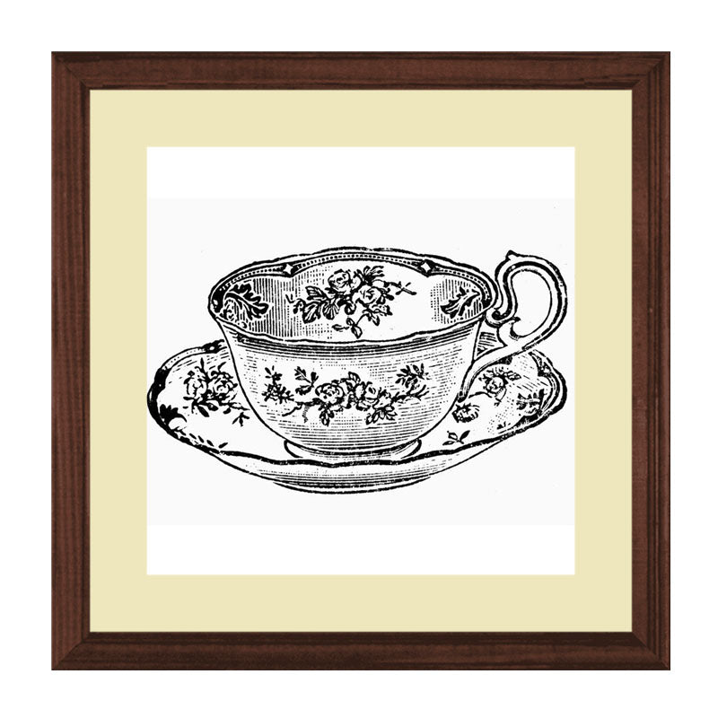 Set of 4 Vintage Tea Cups Wall Frames - Classic Tea Time Art