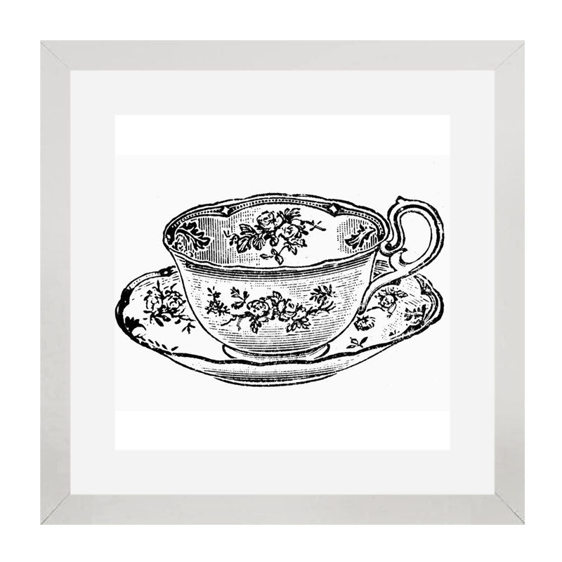 Set of 4 Vintage Tea Cups Wall Frames - Classic Tea Time Art
