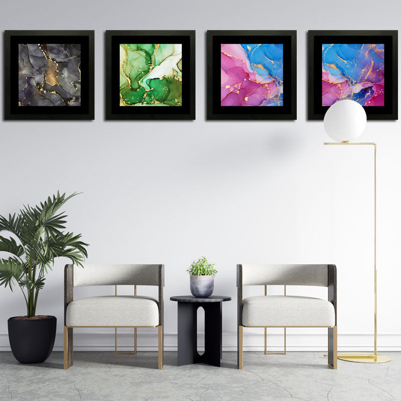 Set of 4 Colorful Abstract Marble Wall Frames - Vibrant Marble Art