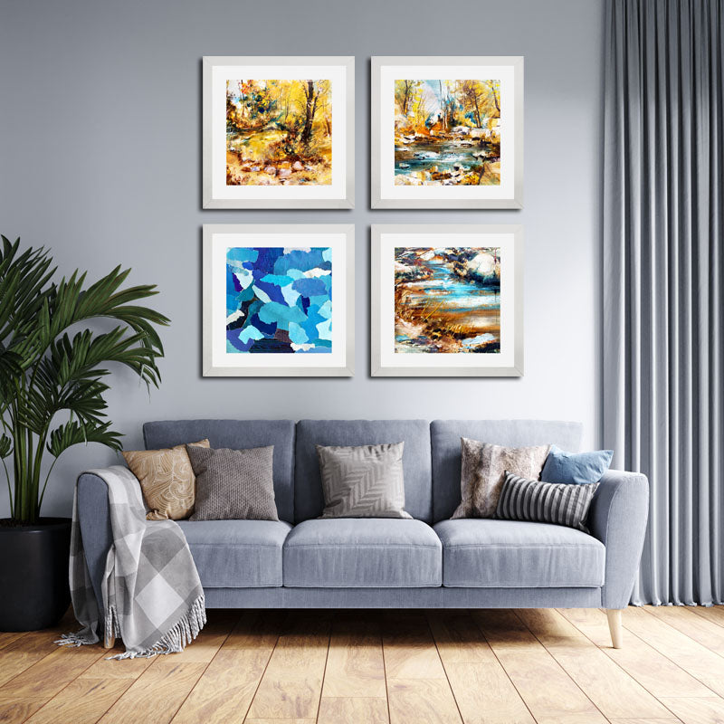 Set of 4 Lake Scenery Wall Frames - Tranquil Landscape Art