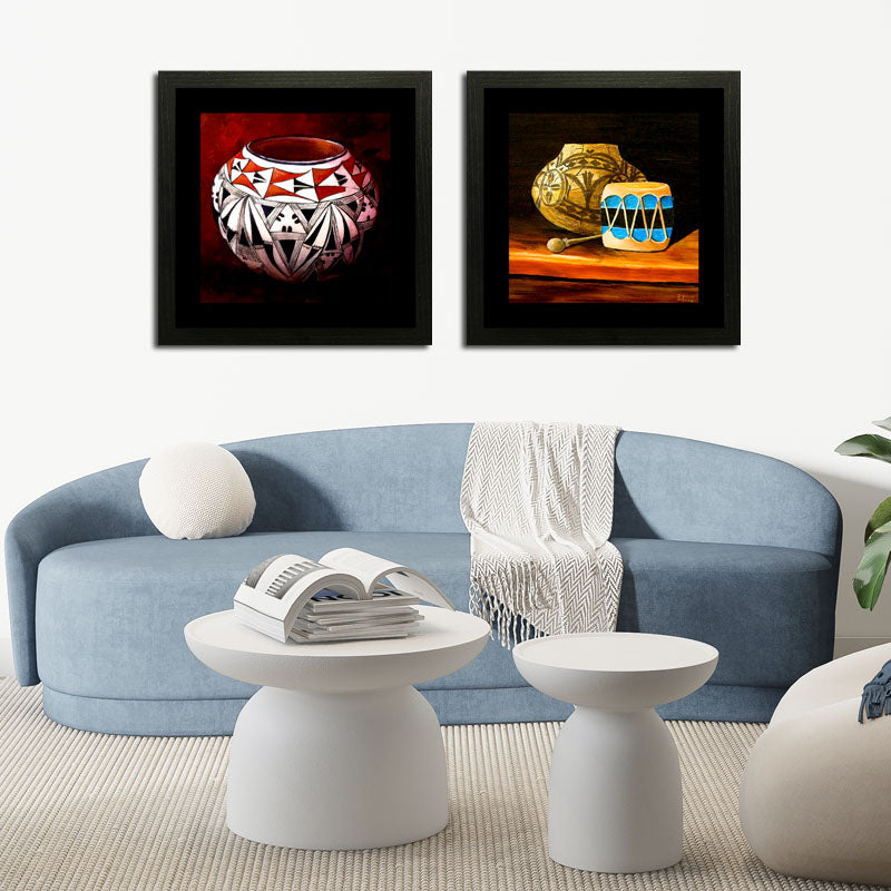 2 Piece Cultural Clay Framed Wall Art – Ethnic Pottery Wall Frames