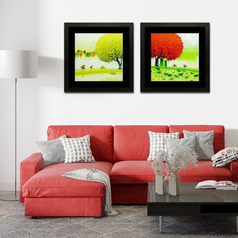Set of 2 Seasons in Color Tree Wall Art Set – Autumn & Spring Tree