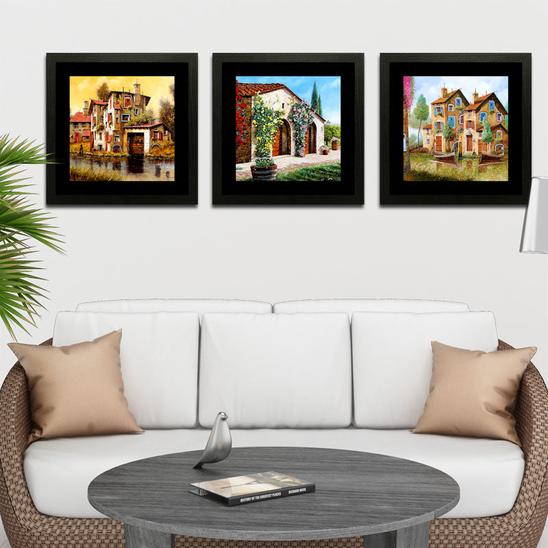 Set of 3 Italian Courtyard Wall Frames - Mediterranean Wall Art