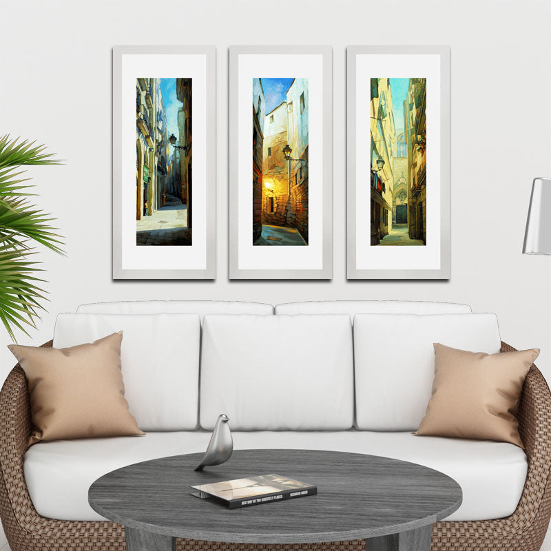 3 Piece Golden Alleyways Wall Frame Set – European Street Views