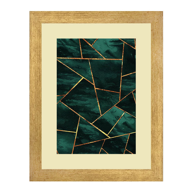 Set of 2 Emerald Lines Wall Frames – Abstract Gold Geometry
