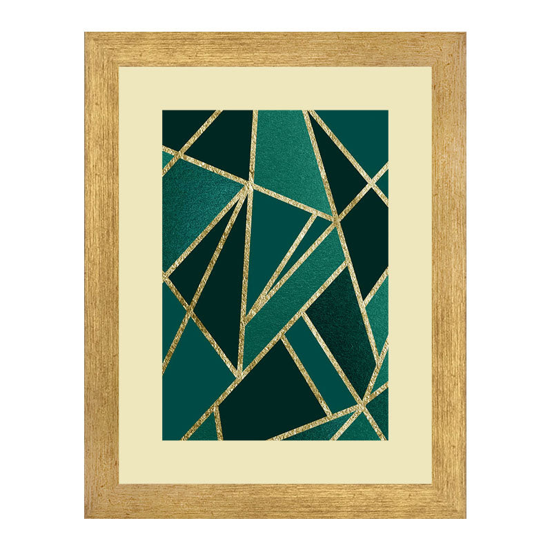 Set of 2 Emerald Lines Wall Frames – Abstract Gold Geometry