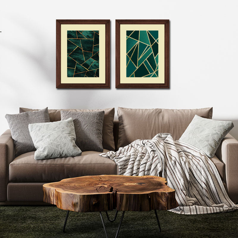 Set of 2 Emerald Lines Wall Frames – Abstract Gold Geometry