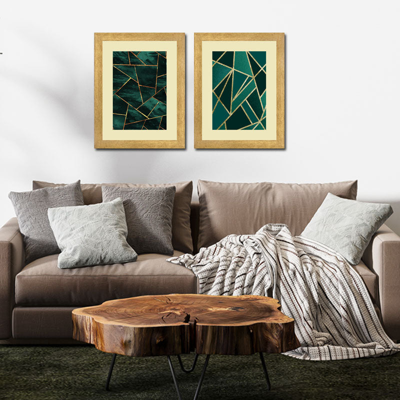 Set of 2 Emerald Lines Wall Frames – Abstract Gold Geometry