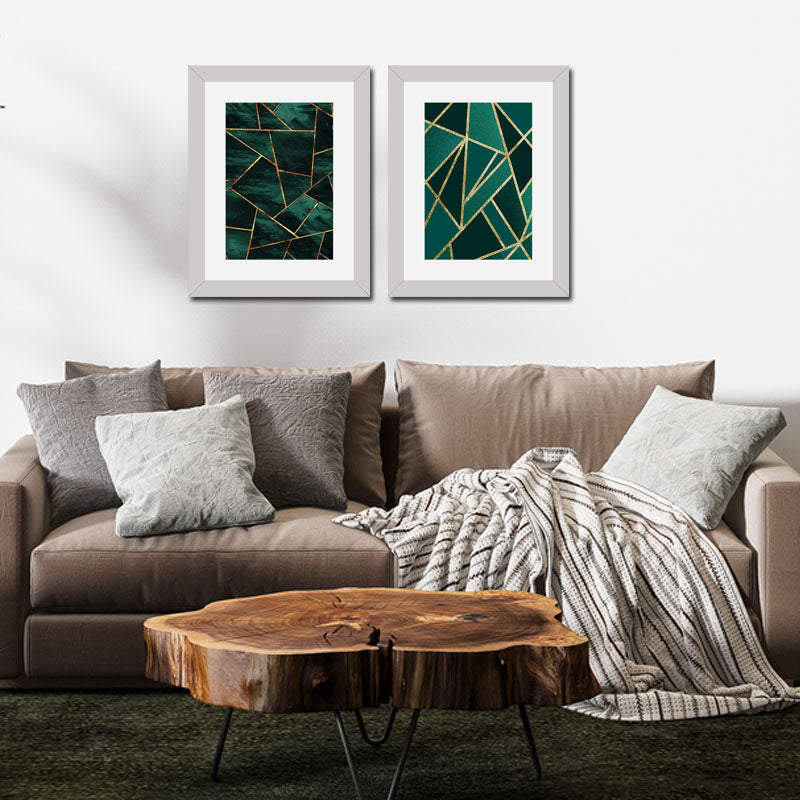 Set of 2 Emerald Lines Wall Frames – Abstract Gold Geometry
