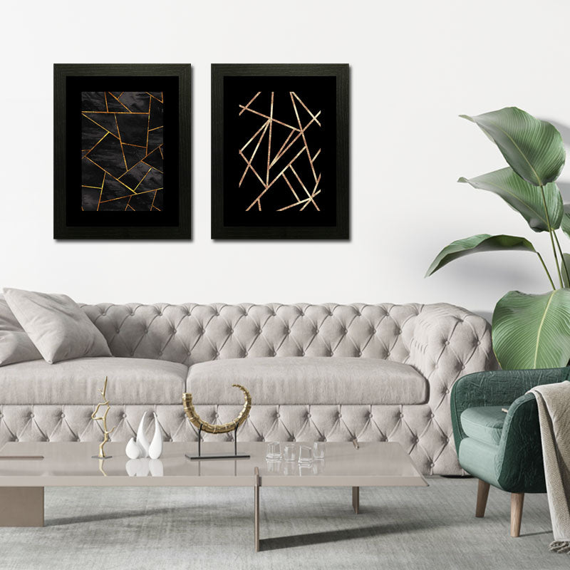 Set of 2 Luxe Black & Gold Wall Frames – Glam Abstract Art