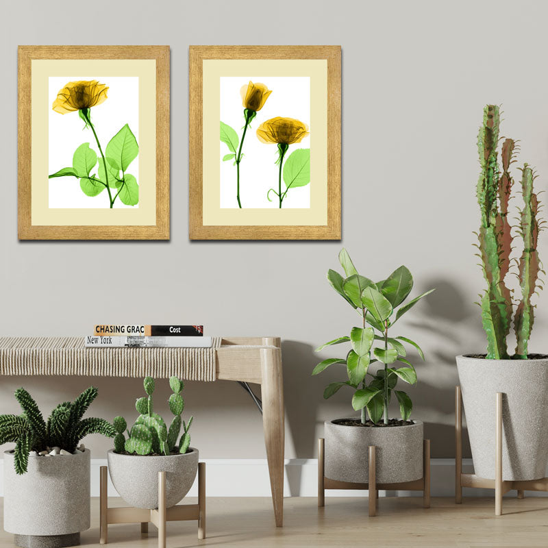 Set of 2 Botanical Bloom Wall Frames – Yellow Floral Prints