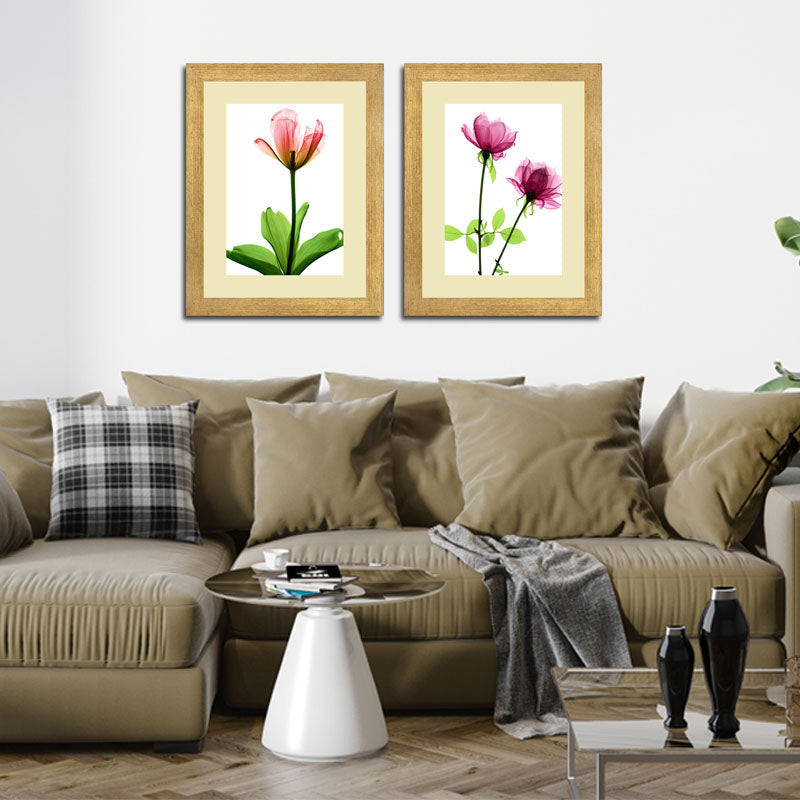 Set of 2 Soft Pink Floral Wall Frames – Watercolor Flower Art