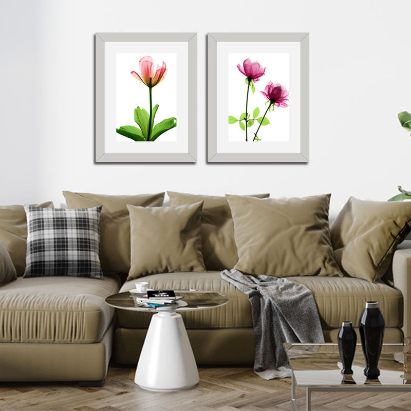 Set of 2 Soft Pink Floral Wall Frames – Watercolor Flower Art