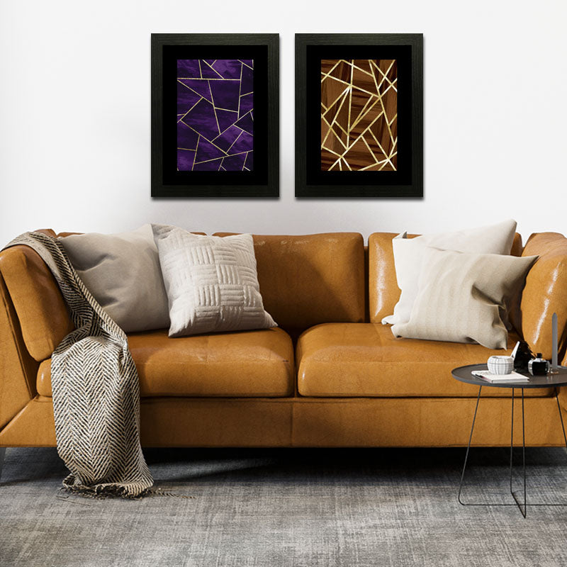 Set of 2 Dark Elegance Wall Frames – Purple & Brown Marble Lines