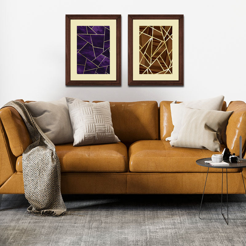 Set of 2 Dark Elegance Wall Frames – Purple & Brown Marble Lines