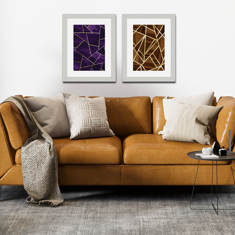 Set of 2 Dark Elegance Wall Frames – Purple & Brown Marble Lines