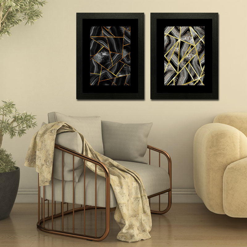 Set of 2 Gold Web Wall Frames – Metallic Abstract Art