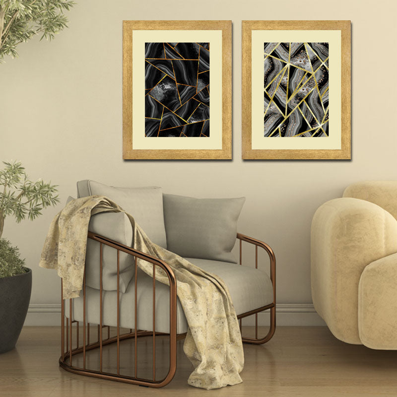 Set of 2 Gold Web Wall Frames – Metallic Abstract Art