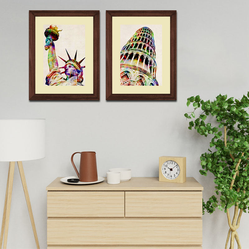 Set of 2 Landmark Sketch Wall Frames – Statue of Liberty & Leaning Tower