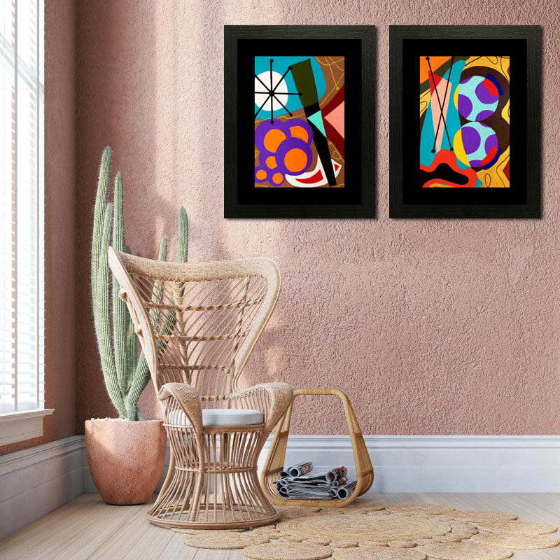 Set of 2 Color Pop Abstract Wall Frames – Geometric Shapes