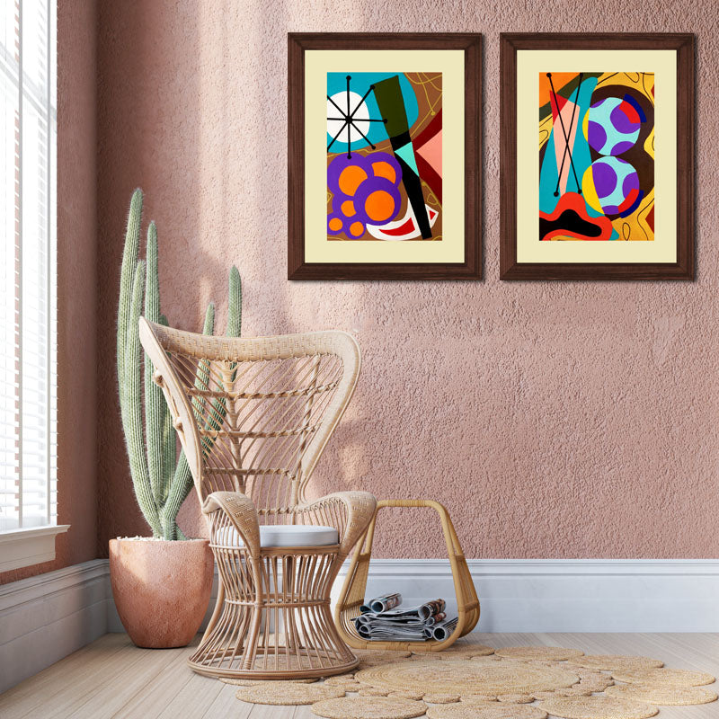 Set of 2 Color Pop Abstract Wall Frames – Geometric Shapes