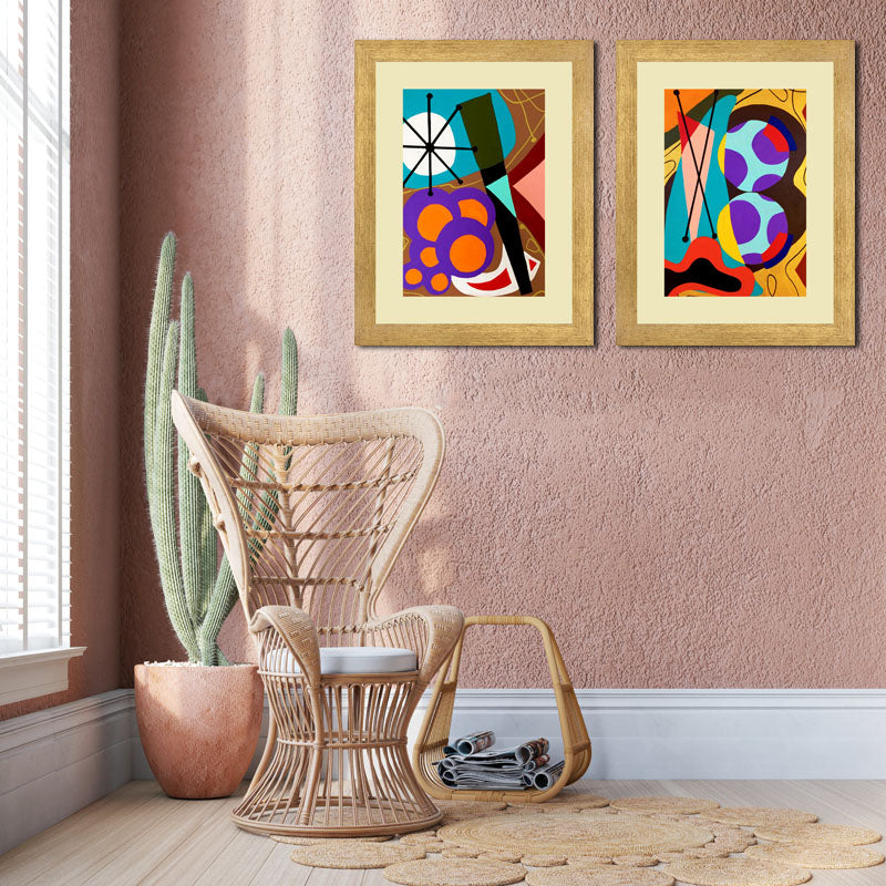 Set of 2 Color Pop Abstract Wall Frames – Geometric Shapes