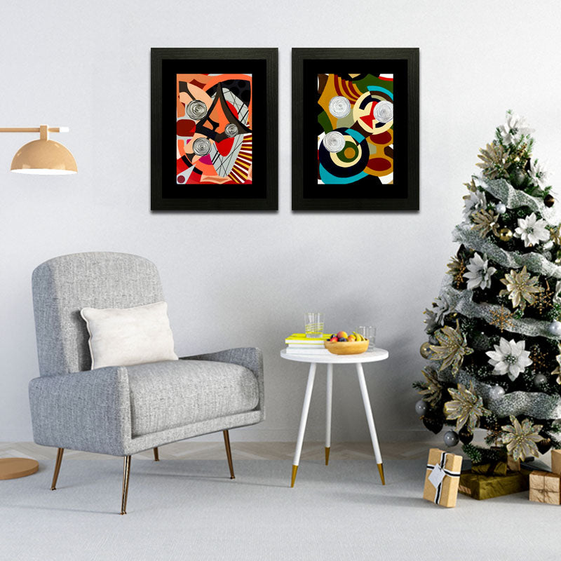 2 Piece Creative Abstract Art Wall Frames – Colorful Geometric Prints