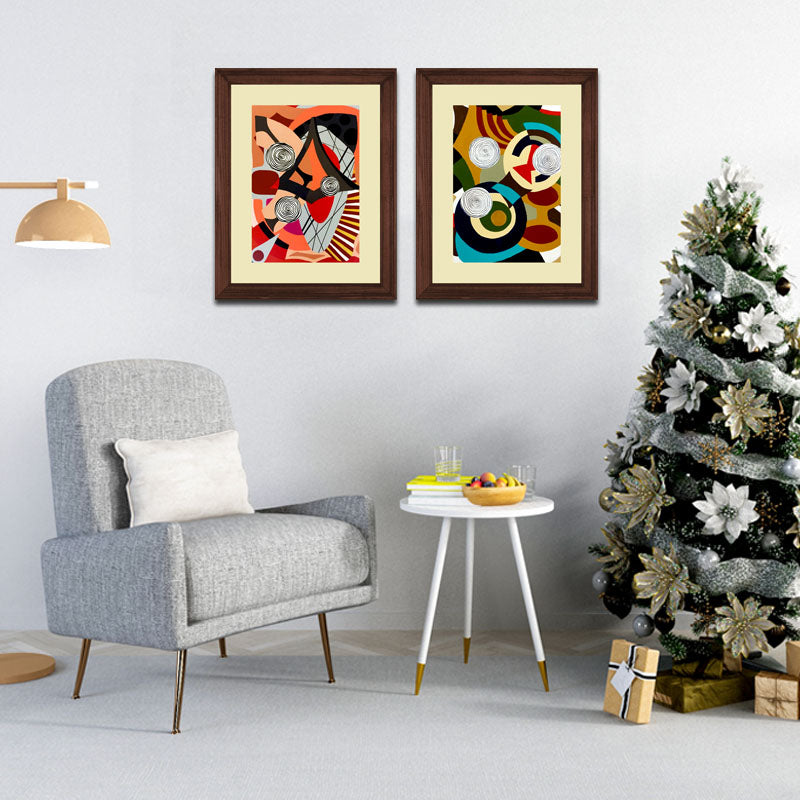 2 Piece Creative Abstract Art Wall Frames – Colorful Geometric Prints