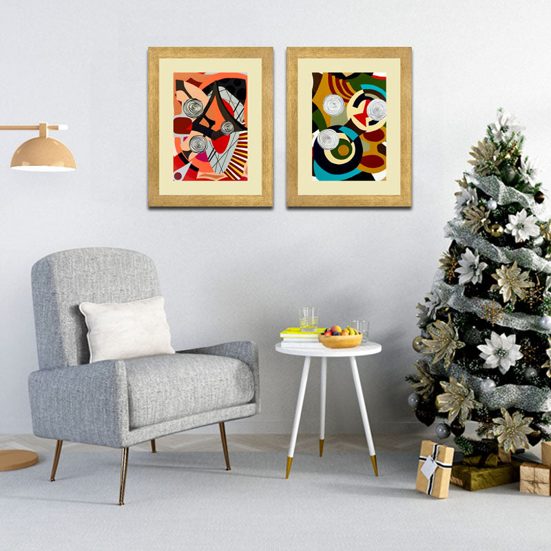 2 Piece Creative Abstract Art Wall Frames – Colorful Geometric Prints