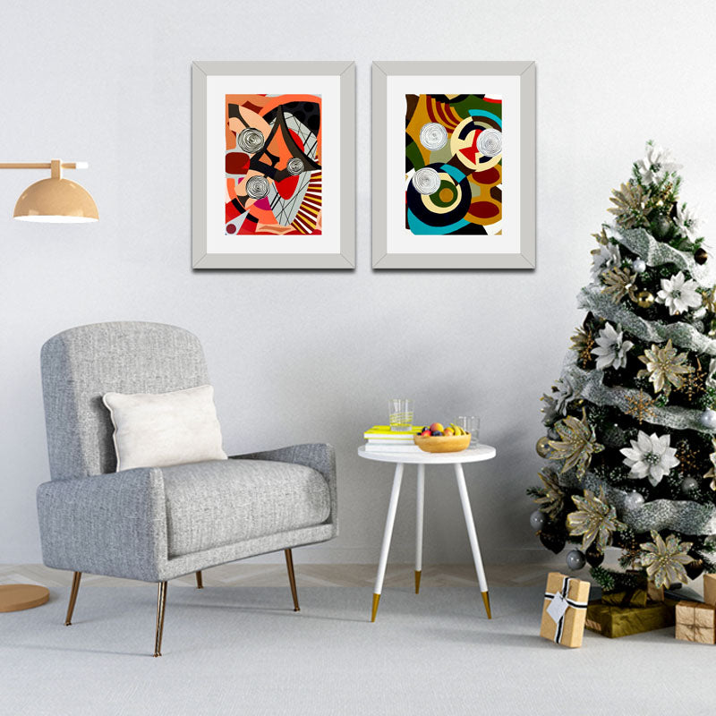 2 Piece Creative Abstract Art Wall Frames – Colorful Geometric Prints