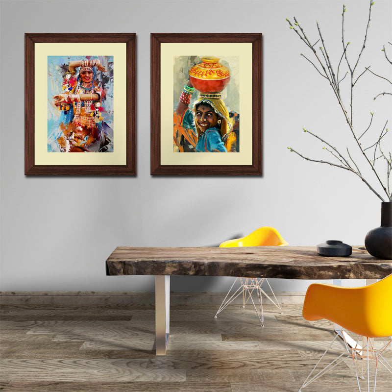 2 Piece Festival Spirit Wall Frames – Traditional Indian Celebration Art