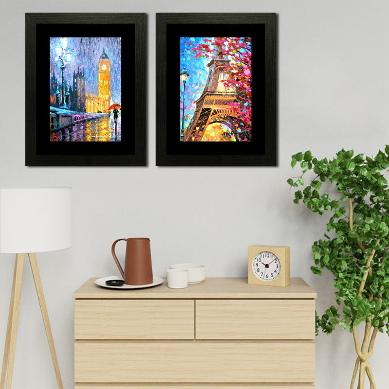 Set of 2 City Lights Wall Frames – Eiffel Tower in Seasons