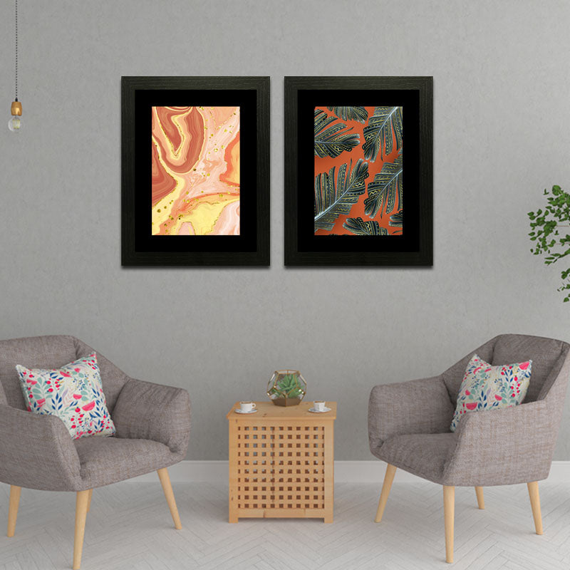 Set of 2 Nature Patterns Wall Frames – Earthy Leaves & Swirls