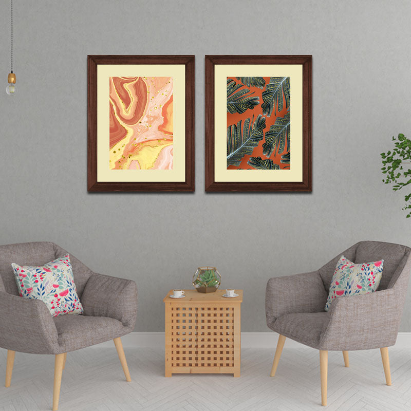 Set of 2 Nature Patterns Wall Frames – Earthy Leaves & Swirls