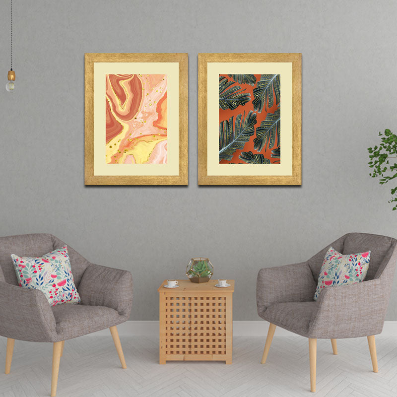 Set of 2 Nature Patterns Wall Frames – Earthy Leaves & Swirls