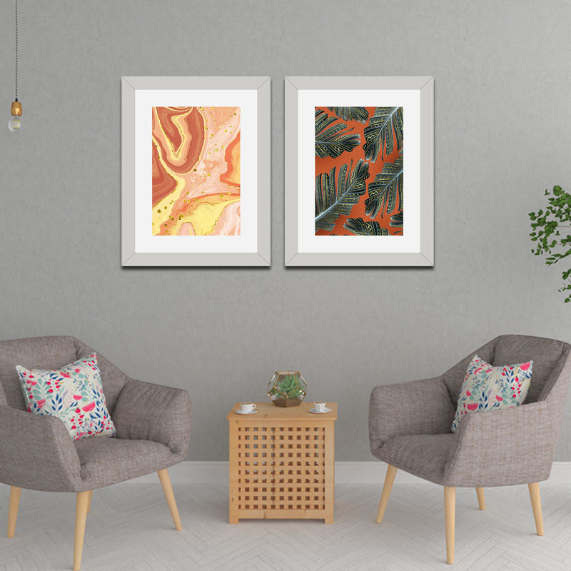Set of 2 Nature Patterns Wall Frames – Earthy Leaves & Swirls
