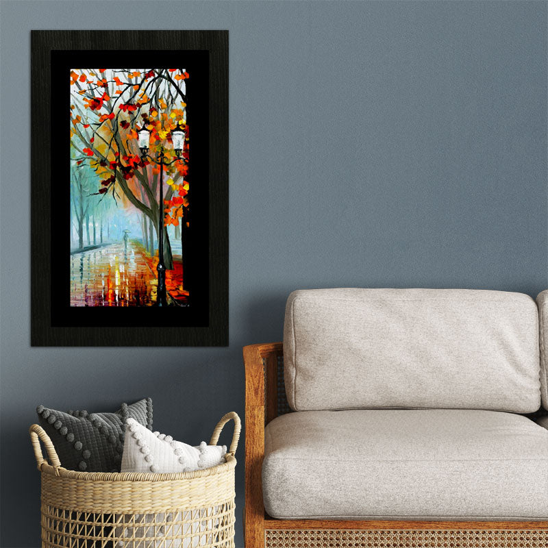 Autumn Tree Path Wall Frame – Bright Impressionist Forest Art