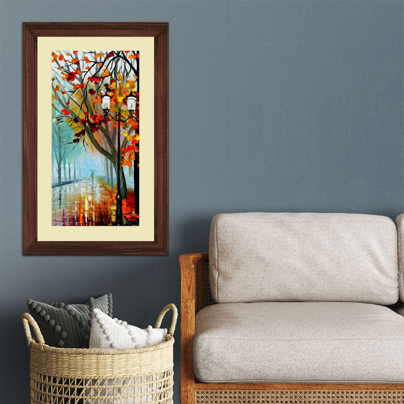 Autumn Tree Path Wall Frame – Bright Impressionist Forest Art