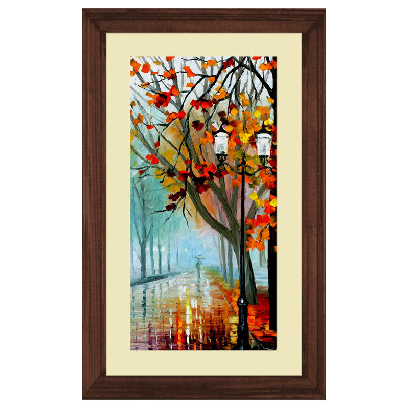Autumn Tree Path Wall Frame – Bright Impressionist Forest Art