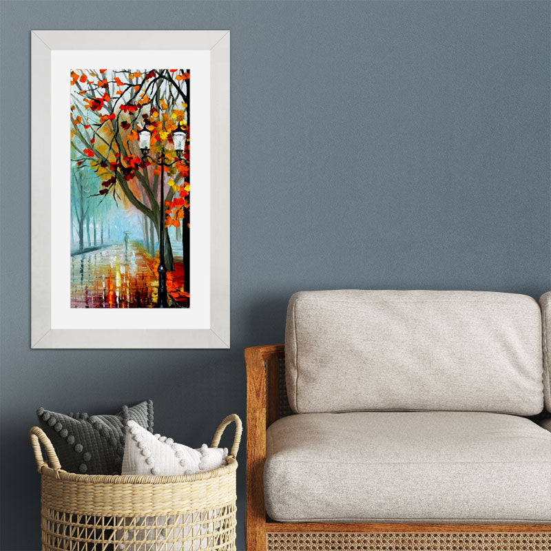 Autumn Tree Path Wall Frame – Bright Impressionist Forest Art