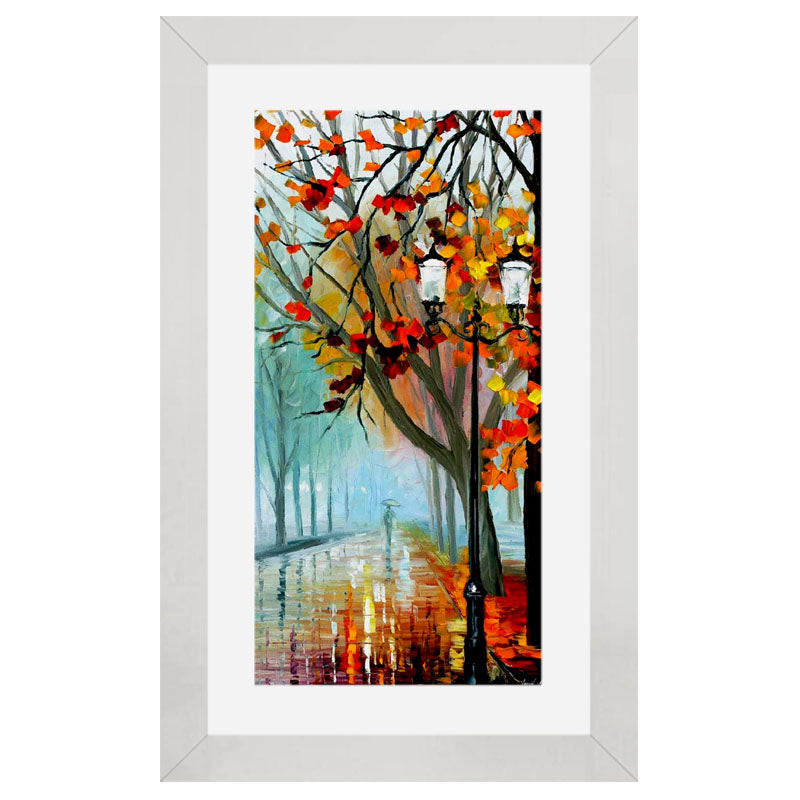Autumn Tree Path Wall Frame – Bright Impressionist Forest Art